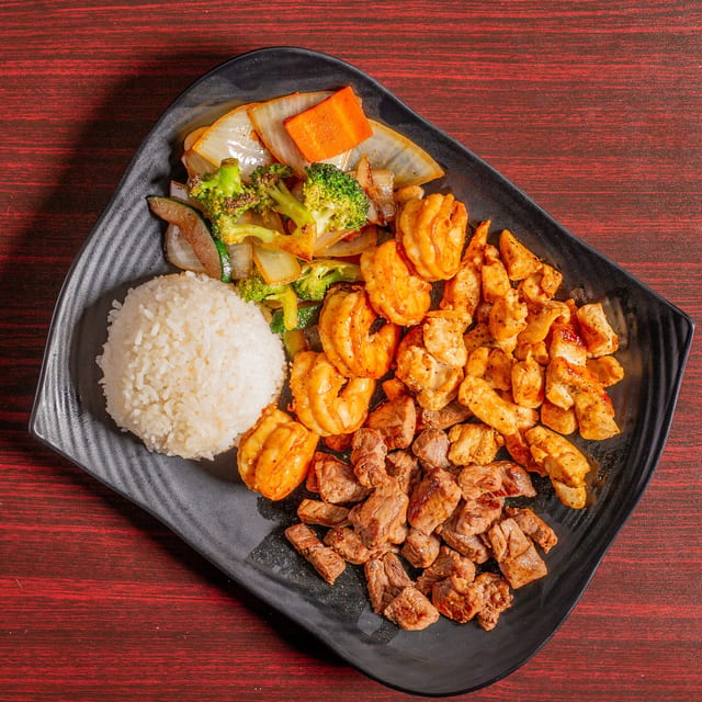 Hibachi Chicken, Steak and Shrimp.